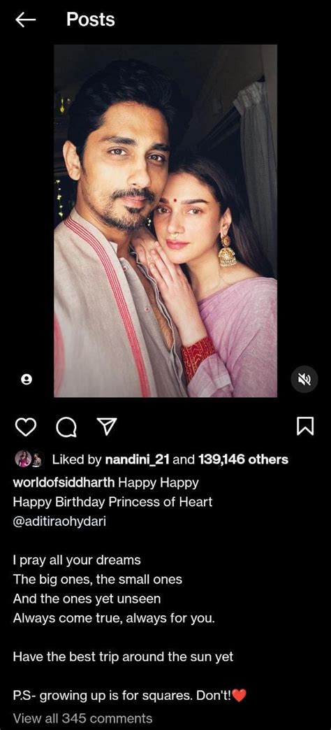 Siddharth Shares Unseen Pic With His ‘princess Of Heart Aditi Roy