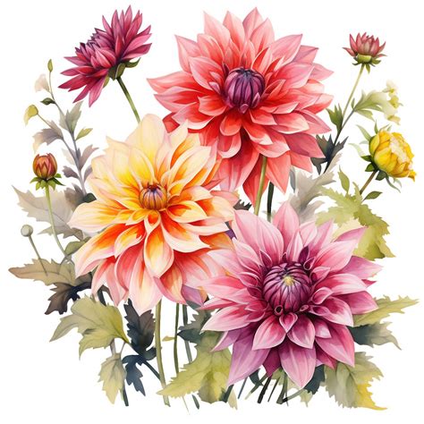 10 Watercolor Dahlia Flowers Clipart Printable Dahlias PNG Files For