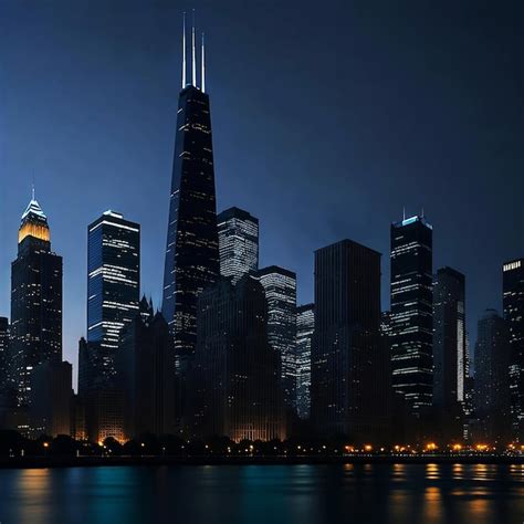 Premium AI Image | Chicago city skyline at night