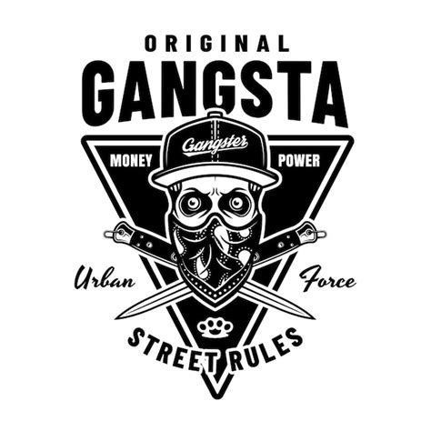 Gangster vektor emblem im monochromen stil mit schädel in mütze und