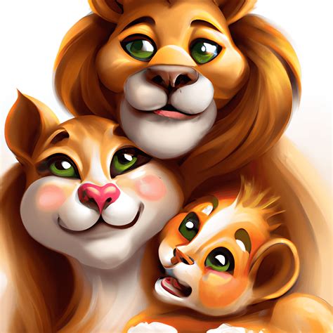 Cute Lion Family Digital Painting · Creative Fabrica