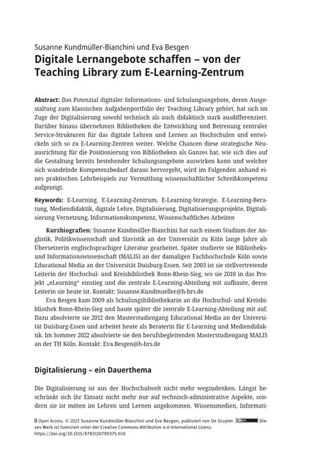 Pdf Digitale Lernangebote Schaffen Von Der Teaching Library Zum E