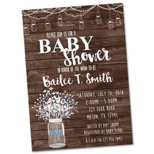 Country Baby Shower Invitations Mason Jar Baby Shower Invitation Rustic Wood Baby Shower Neutral ...