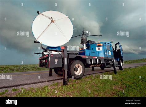 Storm chasing. Doppler on Wheels (DOW) portable weather radar truck ...