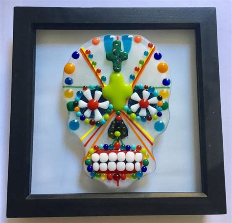 Fused Glass Art Sugar Skull Framed Unique Halloween Decor Etsy Fused Glass Art Fused Glass