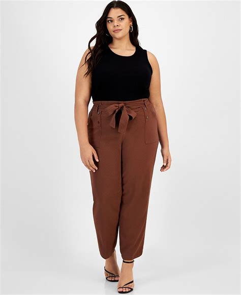 Bar Iii Plus Size Textured Tie Waist Pants Created For Macys Macys