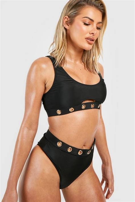 Eyelet Scoop Cut Out Bikini Top Boohoo Uk