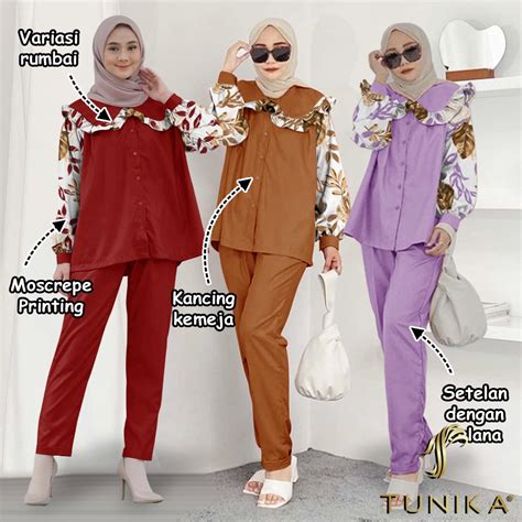 Jual Baju Setelan Wanita Kekinian One Set Wanita Setelan Tunik