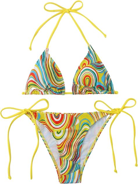 Amazon GORGLITTER Women S High Waisted Thong Bikini Set Halter