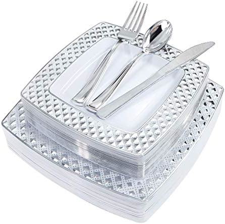 Wdf Pcs Silver Plastic Plates With Disposable Plastic Silverware