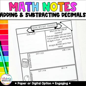 Adding Subtracting Decimals Math Notes Guided Math Notes Math Notebook