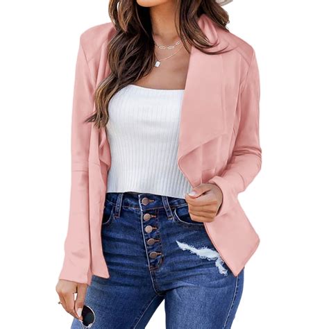 Akiihool Womens Blazer Jacket Women S Long Stretchy Ruched Sleeve Open Front Lapel Long Sleeve