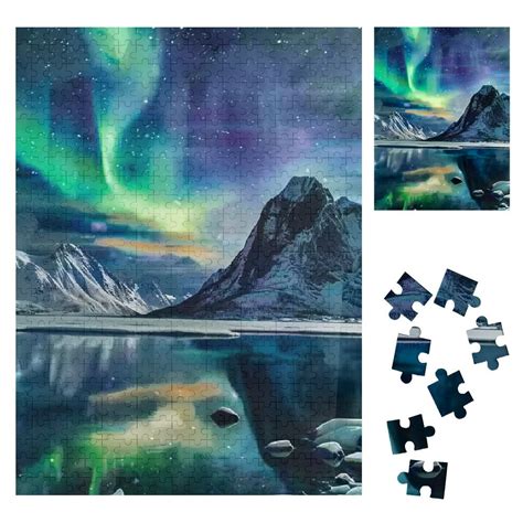 Fenyluxe Aurora Borealis Lake Mountains Wooden Jigsaw Puzzle For