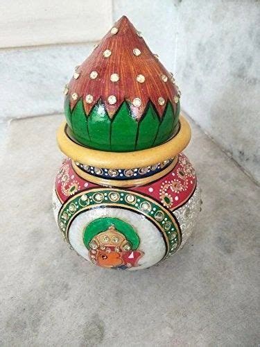 Greentouch Crafts Antique Handmade Marble Pooja Kalash Pot And Coconut