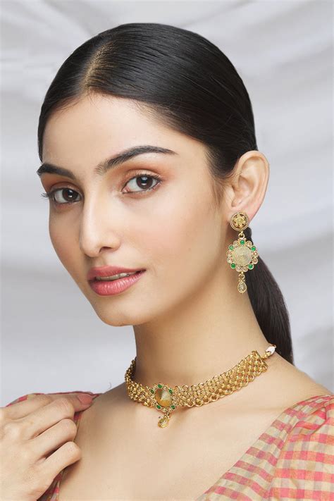 Buy Gold Plated Stone Cutwork Choker Set By Khwaab By Sanjana Lakhani