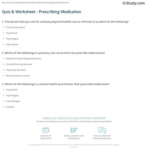 Quiz And Worksheet Prescribing Medication