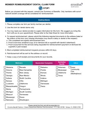 Fillable Online EBO Member Reimbursement Dental Claim Form Member