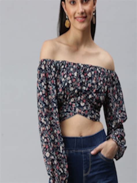 Buy Showoff Floral Printed Off Shoulder Puff Sleeved Waist Tie Ups