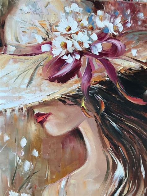 Pretty Woman With Flowers Painting Flower Girl Paintings Of Etsy In