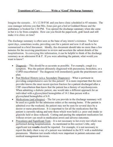 Free 5 Discharge Summary Nursing Note Samples Progress Patient Home