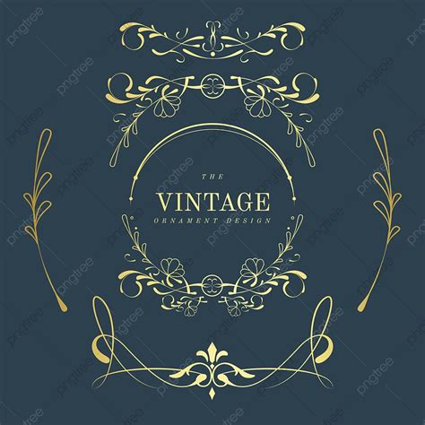 Set Of Vintage Golden Art Nouveau Badges On Blue Vector Template