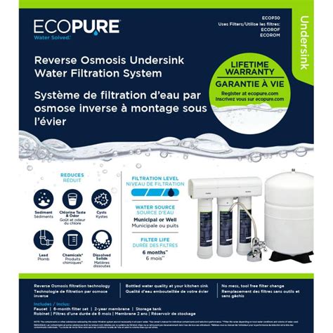 EcoPure Reverse Osmosis Undersink Water Filtration System By EcoPure At