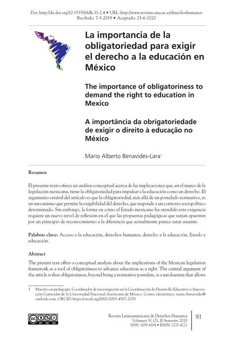 Pdf La Importancia De La Obligatoriedad Para Exigir El Derecho A La