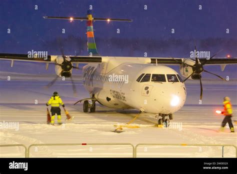 Braathens Airline Atr 72 600 Aircraft Taxiing In Heavy Snow Passenger Plane In Snow At The