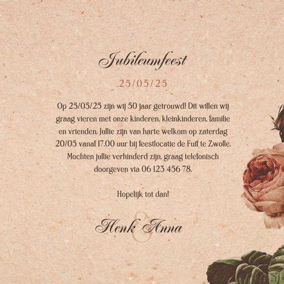 Jubileumkaart 50 Jaar Vintage Met Bloemen Kaartje2go