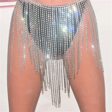 Shiny Fashion Luxury Fringed Bikini Bra Bling Body Rhinestone Chain Rhinestone Bikini Connector