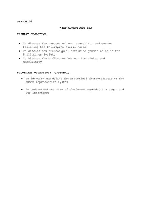 Lesson 02 What Constitute Sex Lesson 02 What Constitute Sex Primary Objective To Discuss The