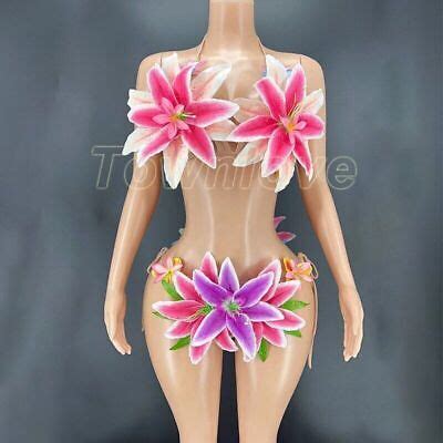 Women Sexy Colorful Big Flowers Bikini Dress Dancer Stage Costume Outfit New Ebay