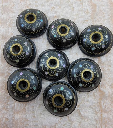 Vintage Antique Horn Domed Whistle Buttons With Pearl And Brass Inlay