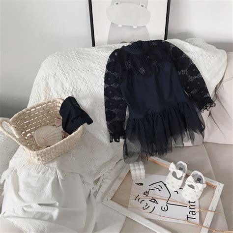 Children's Kid Girl Korean Style Swimwear Blac... – Grandado