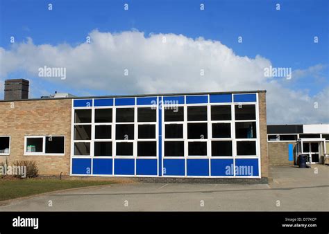 Exterior of modern secondary school building, Scarborough, England ...