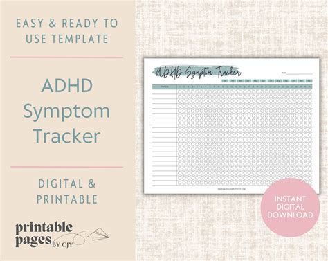 ADHD Symptom Tracker Printable Symptom Medical Health Etsy