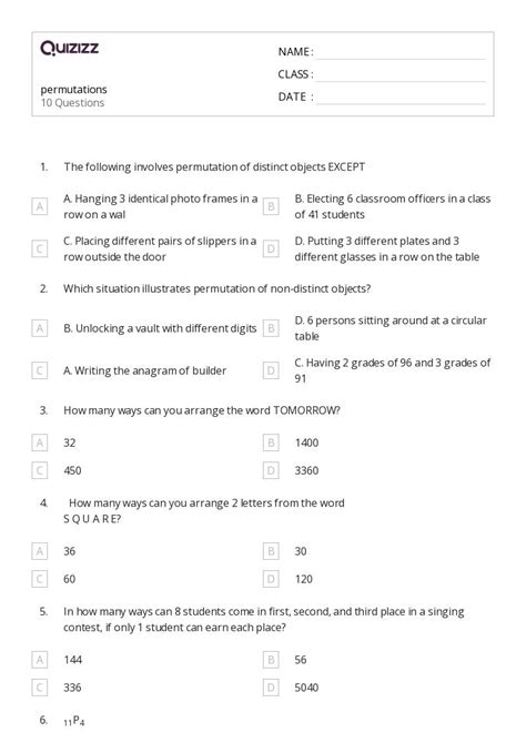 50 Permutations Worksheets On Quizizz Free And Printable