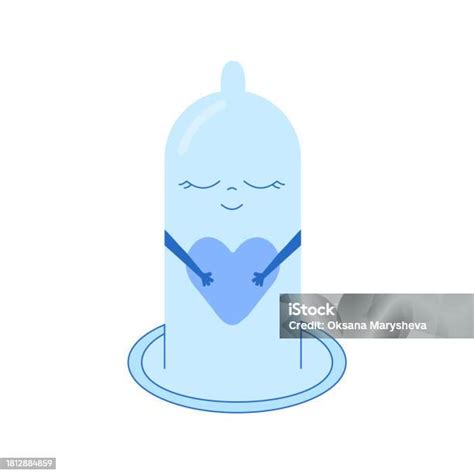 Condom Blue Characters With Heart In Their Hands Vector Theme Of Health