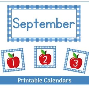 September Classroom Calendar Header and Numbers Blue Plaid and Read ...