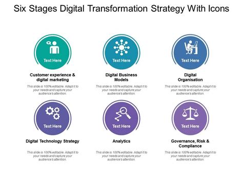 Six Stages Digital Transformation Strategy With Icons Presentation