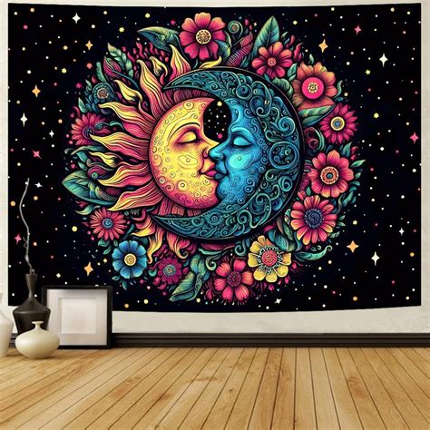 Amazon Sun And Moon Tapestry Trippy Flower Tapestry Hippie Boho