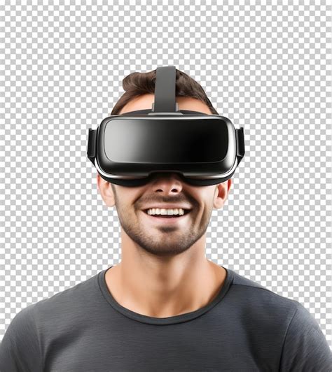 Hombre Joven Con Auriculares De Realidad Virtual Aislado En Un Fondo