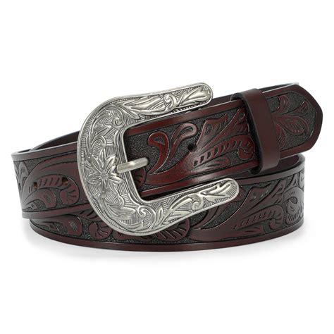 WHIPPY Western Leather Belts for Women Men Cowboy Cowgirl Leather Belt Embossed Buckle - Walmart.com