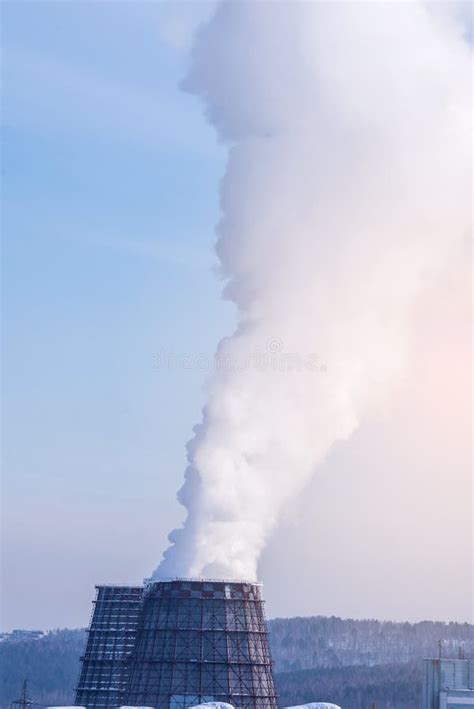 Smoking Pipes Of Thermal Power Plant Emitting Carbon Dioxide In The