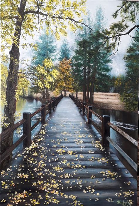 Autumn bridge Painting by Iryna Lubera - Jose Art Gallery