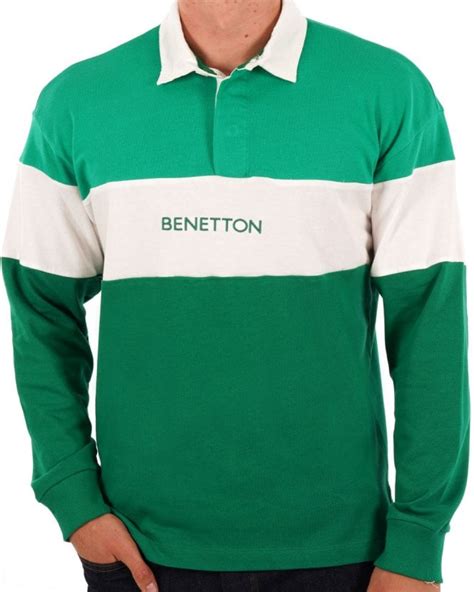 Benetton Logo Rugby Shirt Green White S Casual Classics