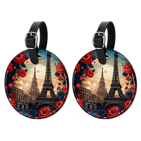 Eiffel Tower Valentine S Day Set Of 2pcs PU Leather Round Suitcase Tags