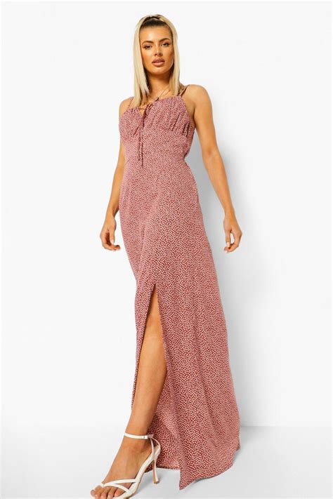 Strappy Printed Tie Detail Maxi Dress Boohoo