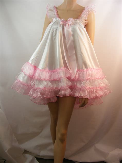 Sissy Adult Baby Satin Organza Baby Doll Nightie Negligee Dress Top Lingerie Underwear Unisex
