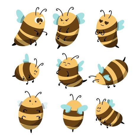 Premium Vector Big Set Of Cute Honey Bees In Different Poses Border